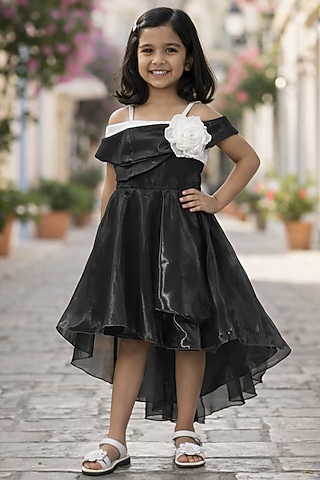 Black Satin Dress For Girls by Devils N Angels