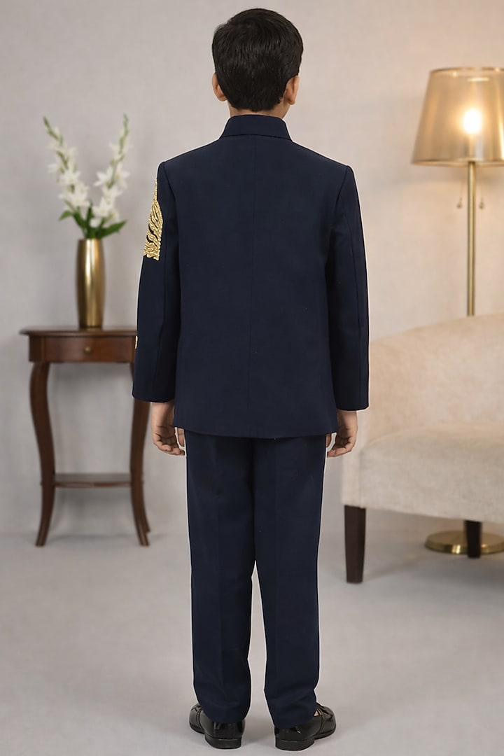 Navy Blue Blended Embroidered Jodhpuri Set For Boys by Devils N Angels at Pernia's Pop Up Shop