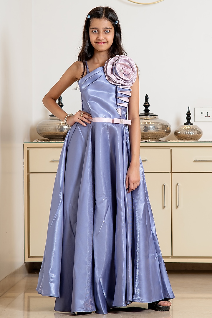 Purple Satin One-Shoulder Gown For Girls by Devils N Angels at Pernia's Pop Up Shop