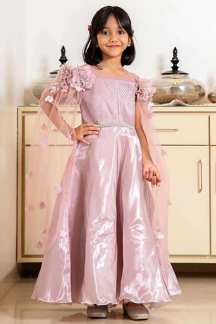 Pink Satin Gown For Girls by Devils N Angels at Pernia's Pop Up Shop