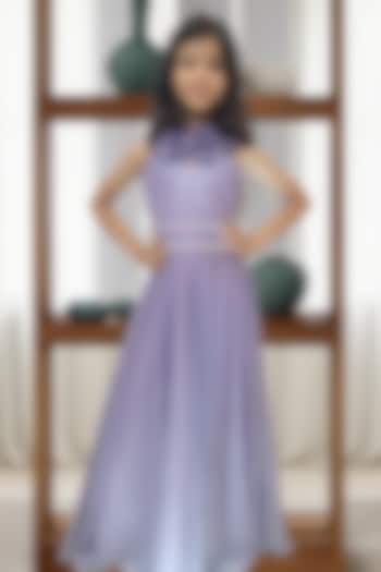 Purple Cotton Blend Floral Work Gown For Girls by Devils N Angels at Pernia's Pop Up Shop