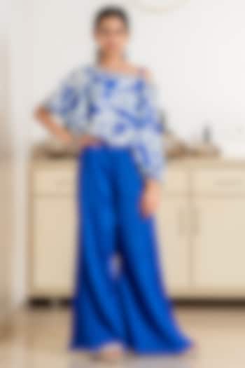 Blue Cotton Blend Palazzo Set For Girls by Devils N Angels at Pernia's Pop Up Shop