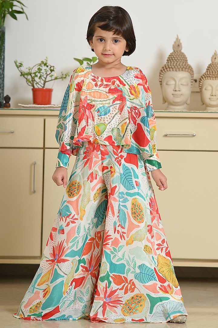 Cream Cotton Blend Printed palazzo Set For Girls by Devils N Angels at Pernia's Pop Up Shop