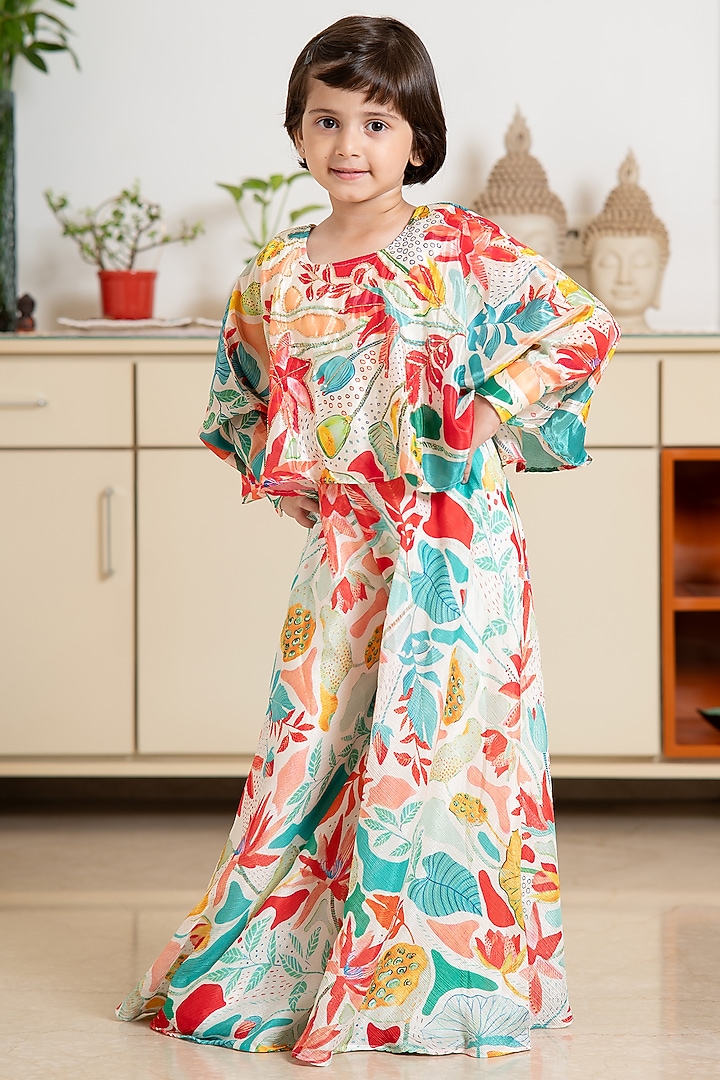 Cream Cotton Blend Printed palazzo Set For Girls by Devils N Angels at Pernia's Pop Up Shop