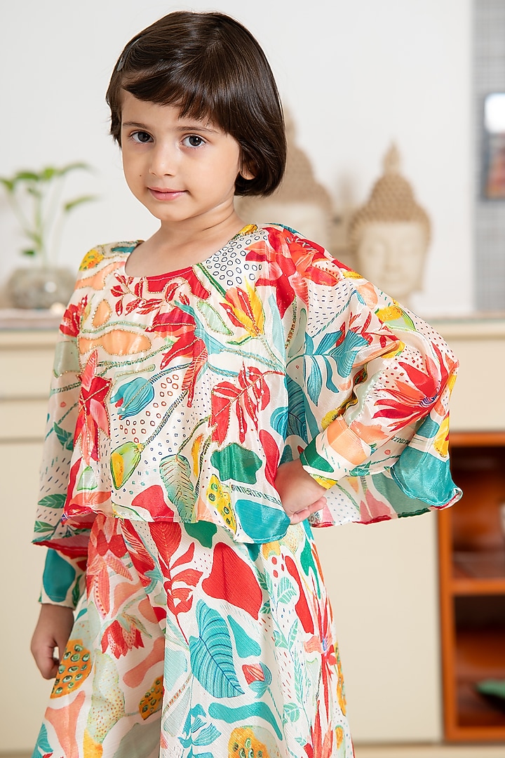 Cream Cotton Blend Printed palazzo Set For Girls by Devils N Angels at Pernia's Pop Up Shop
