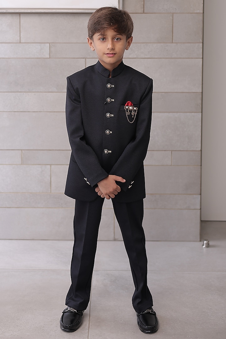 ?Black Cotton Blend Jodhpuri Set For Boys by Devils N Angels