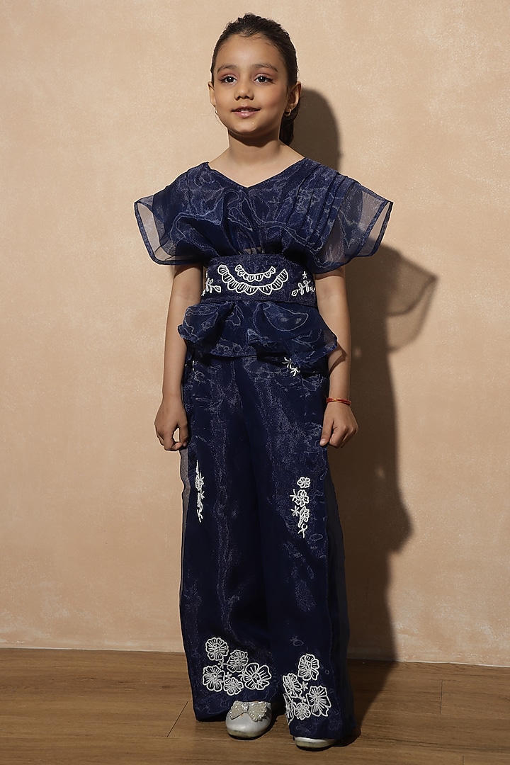 Navy Blue Organza Co-Ord Set For Girls by Devils N Angels at Pernia's Pop Up Shop