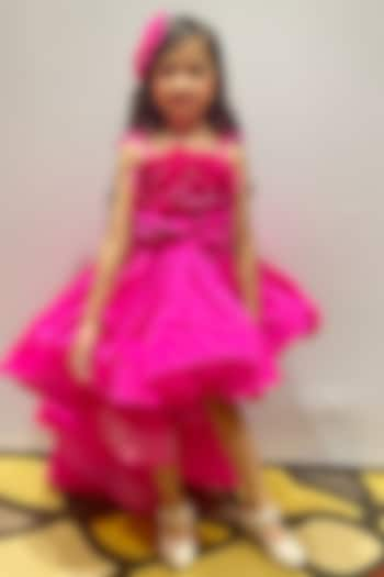 Pink Taffeta Floral Gown For Girls by Devils N Angels at Pernia's Pop Up Shop