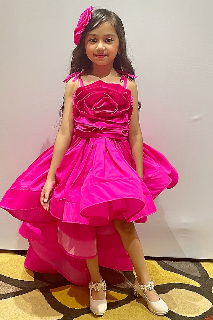 Pink Taffeta Floral Gown For Girls by Devils N Angels at Pernia's Pop Up Shop