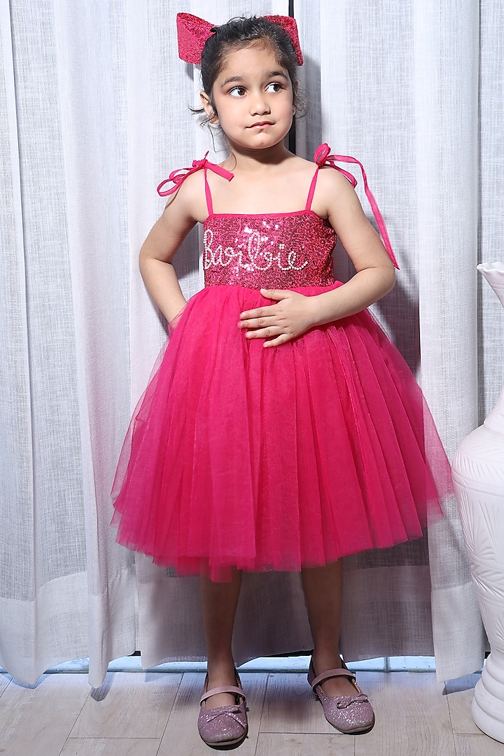 Pink Sequins & Net Dress For Girls by Devils N Angels at Pernia's Pop Up Shop