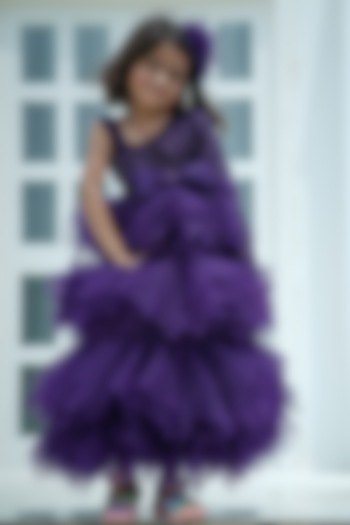 Purple Net & Sequins Gown For Girls by Devils N Angels at Pernia's Pop Up Shop