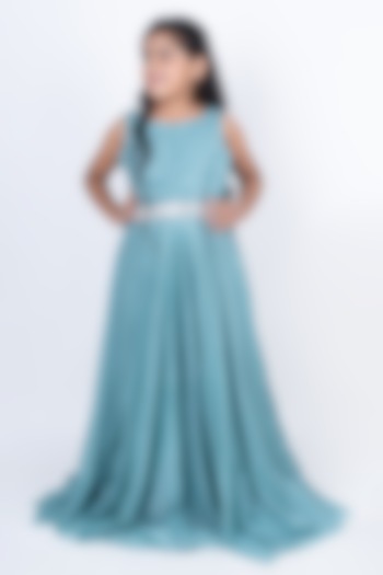 Sea Green Shimmer Gown For Girls by Devils N Angels at Pernia's Pop Up Shop