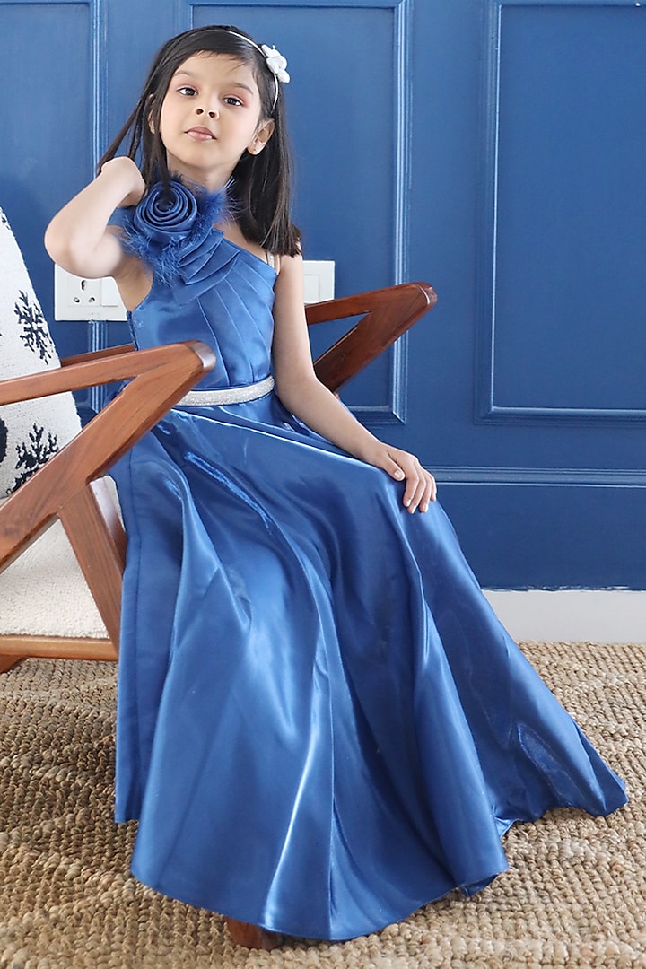 Blue Silk Blend Gown For Girls by Devils N Angels at Pernia's Pop Up Shop