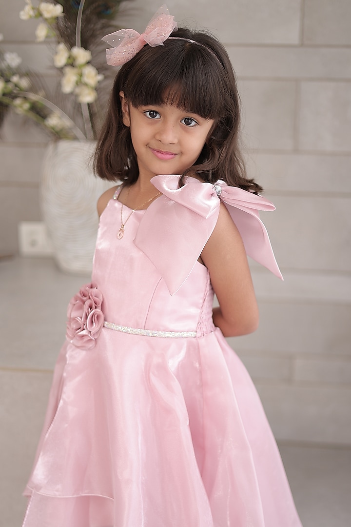Pink Jimmy Choo Floral Embroidered Gown For Girls by Devils N
