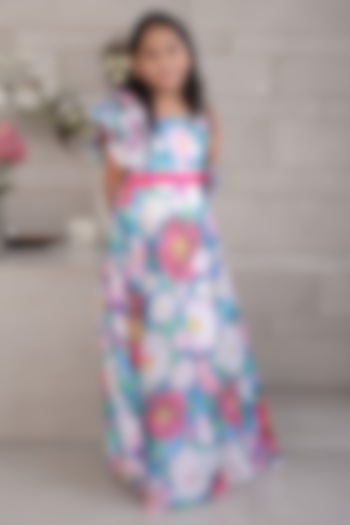 Multi-Colored Cotton Blend Printed Gown For Girls by Devils N Angels at Pernia's Pop Up Shop