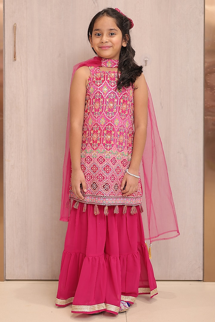 Pink Cotton Blend Sharara Set For Girls by Devils N Angels at Pernia's Pop Up Shop