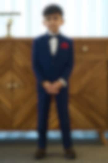 Navy Blue Cotton Blend Tuxedo Set For Boys by Devils N Angels at Pernia's Pop Up Shop