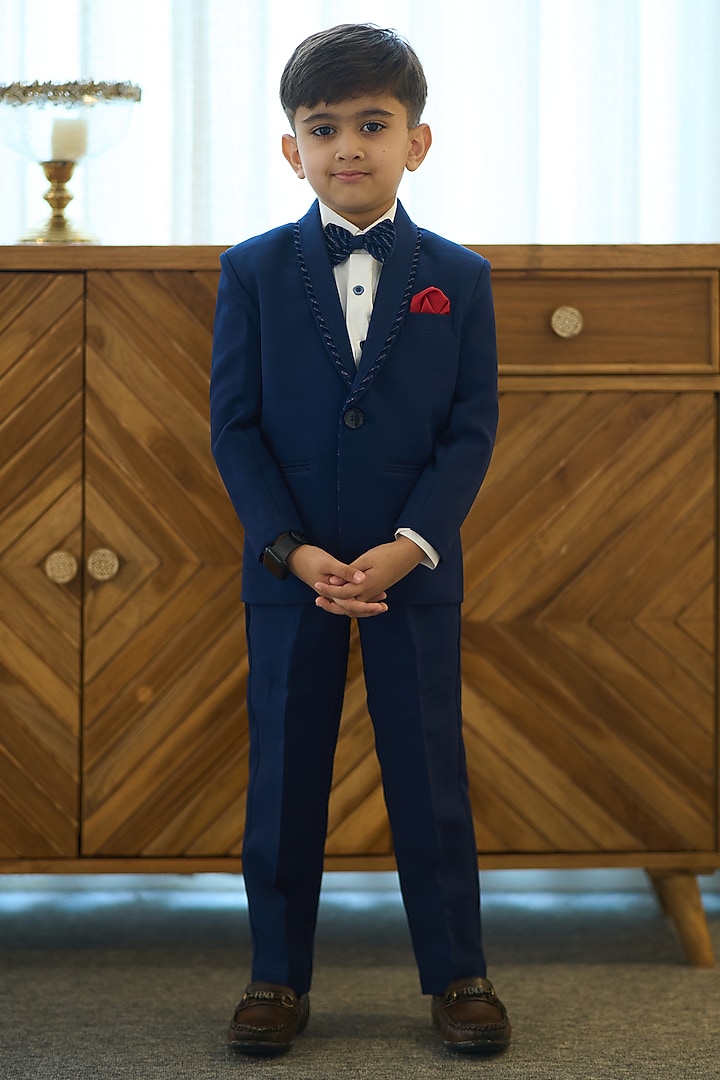 Navy Blue Cotton Blend Tuxedo Set For Boys by Devils N Angels at Pernia's Pop Up Shop