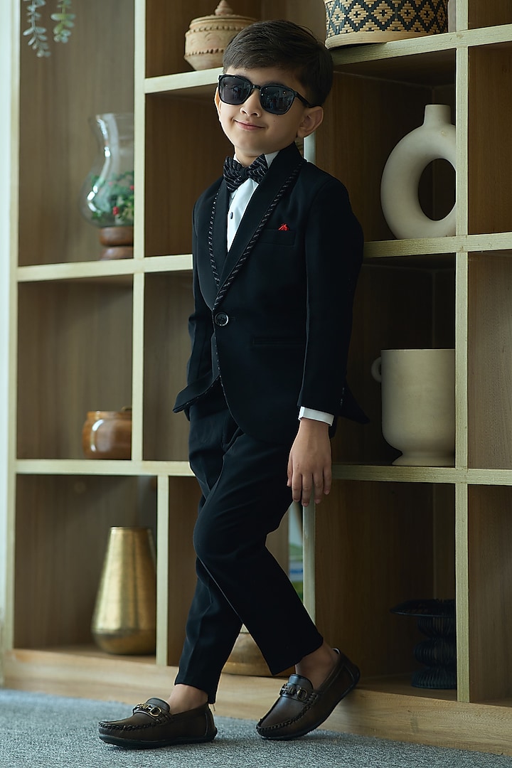 Black Cotton Blend Tuxedo Set For Boys by Devils N Angels at Pernia's Pop Up Shop