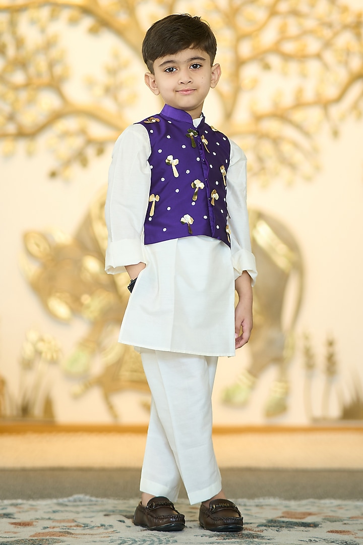 Purple Cotton Waistcoat Set For Boys by Devils N Angels at Pernia's Pop Up Shop