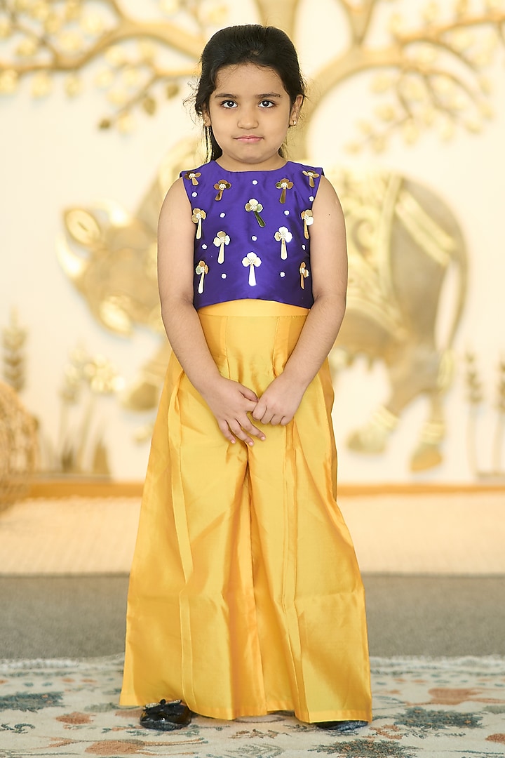 Purple & Yellow Taffeta Co-Ord Set For Girls by Devils N Angles at Pernia's Pop Up Shop