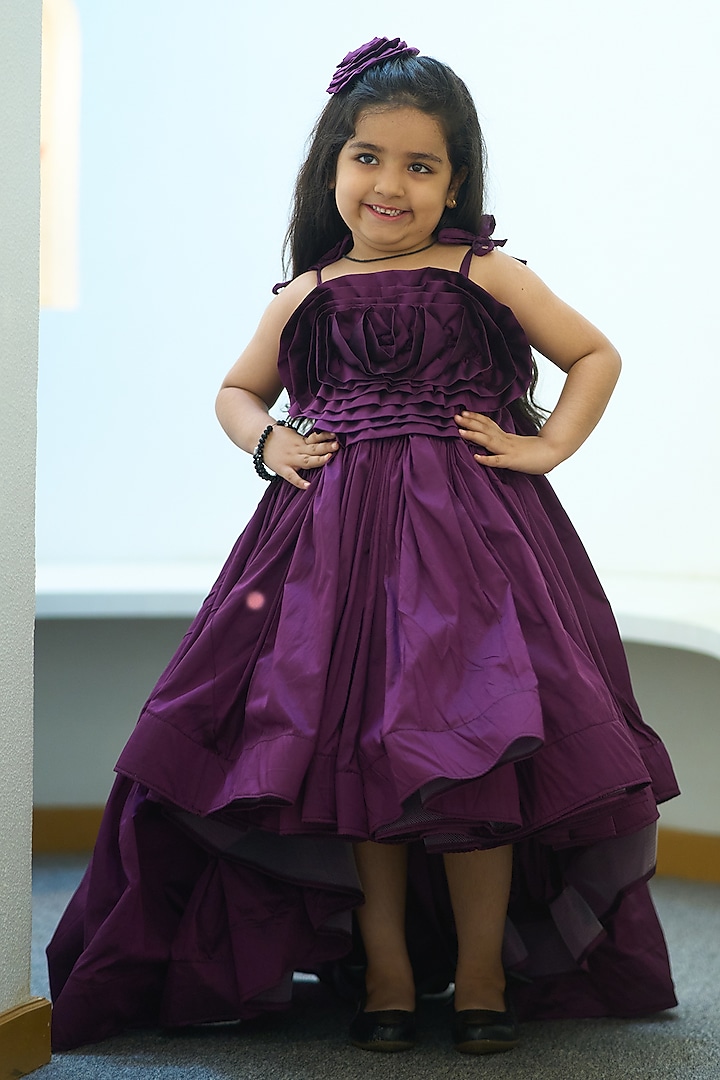 Wine Taffeta Gown For Girls by Devils N Angels at Pernia's Pop Up Shop