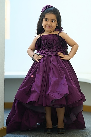 Wine Taffeta Gown For Girls by Devils N Angles