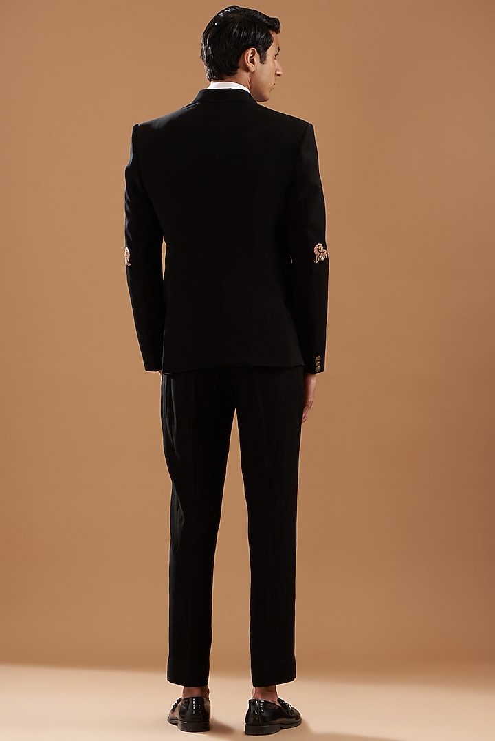 Black Italian Crepe Embroidered Suit Set by Dev Kumar at Pernia's Pop Up Shop