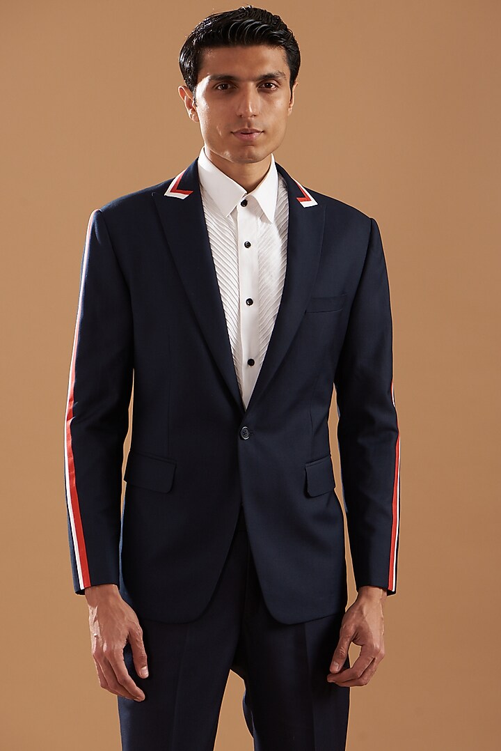Navy Blue Terry Rayon Suit Set by Dev Kumar at Pernia's Pop Up Shop