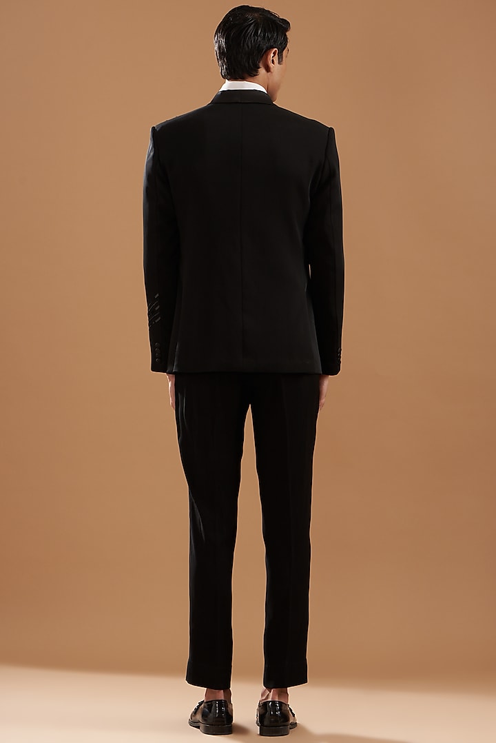 Black Italian Crepe Embroidered Tuxedo Set by Dev Kumar at Pernia's Pop Up Shop