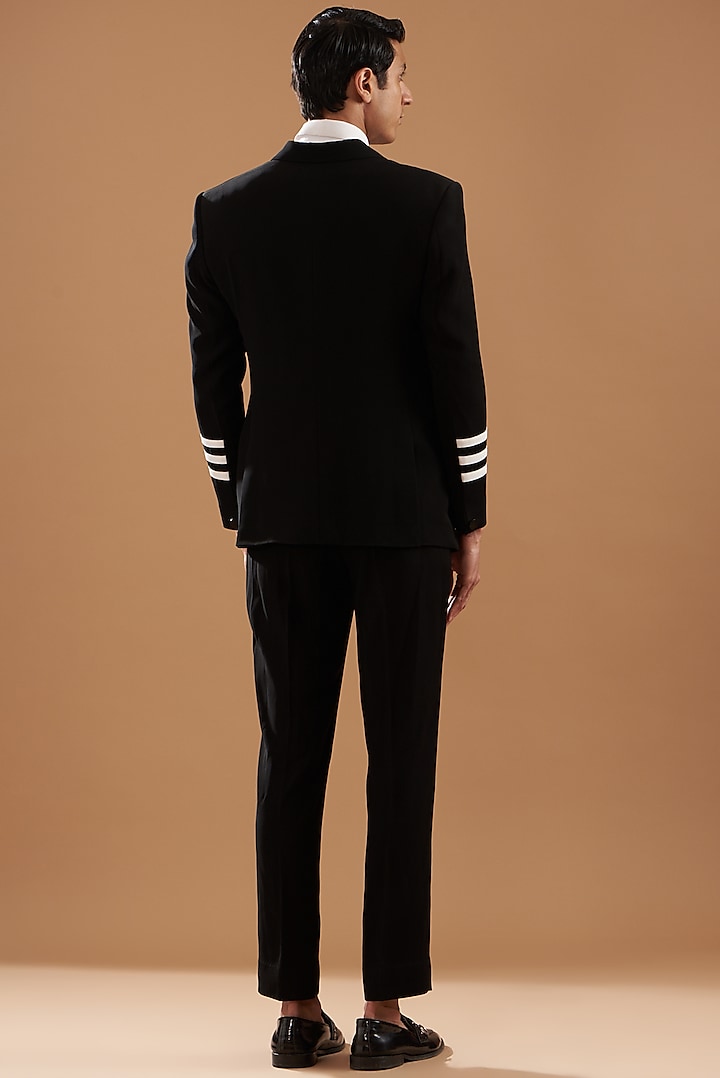 Black Italian Crepe Embroidered Tuxedo Set by Dev Kumar at Pernia's Pop Up Shop