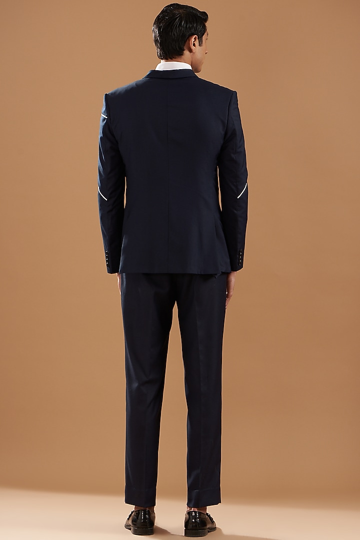 Navy Blue Terry Rayon Embroidered Suit Set by Dev Kumar at Pernia's Pop Up Shop