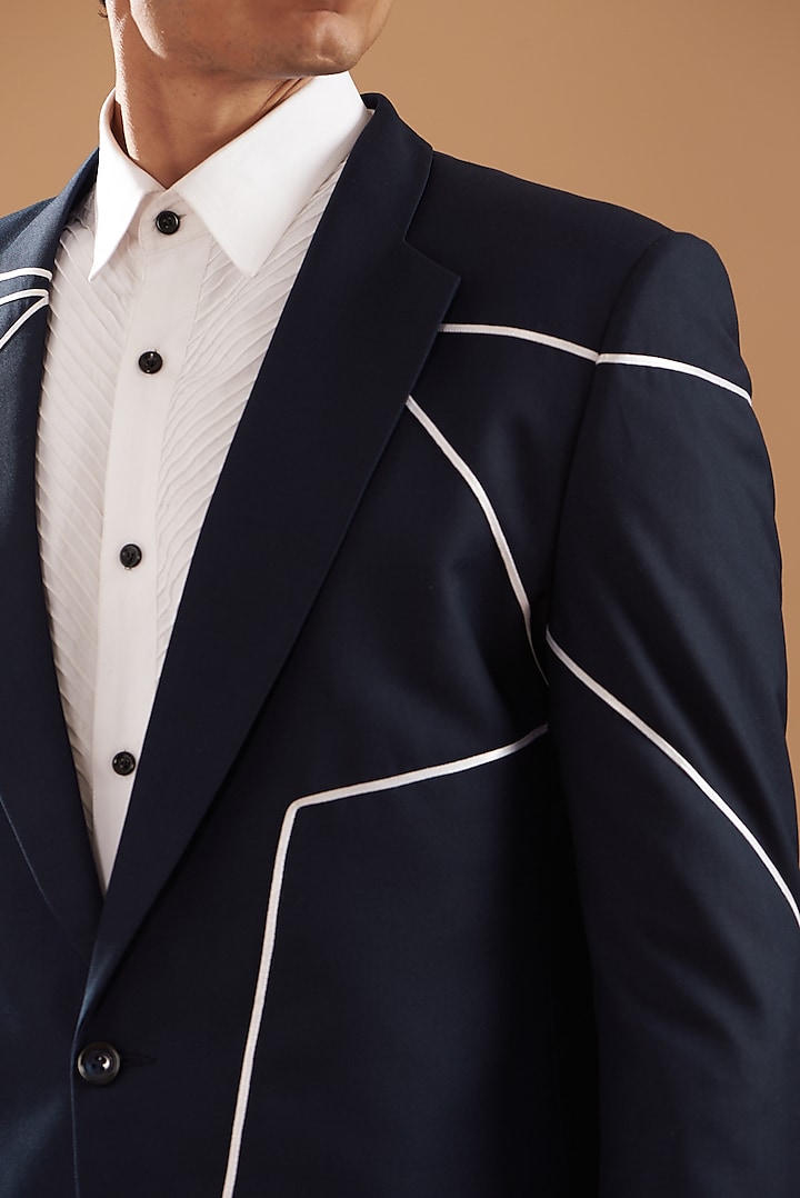 Navy Blue Terry Rayon Embroidered Suit Set by Dev Kumar at Pernia's Pop Up Shop