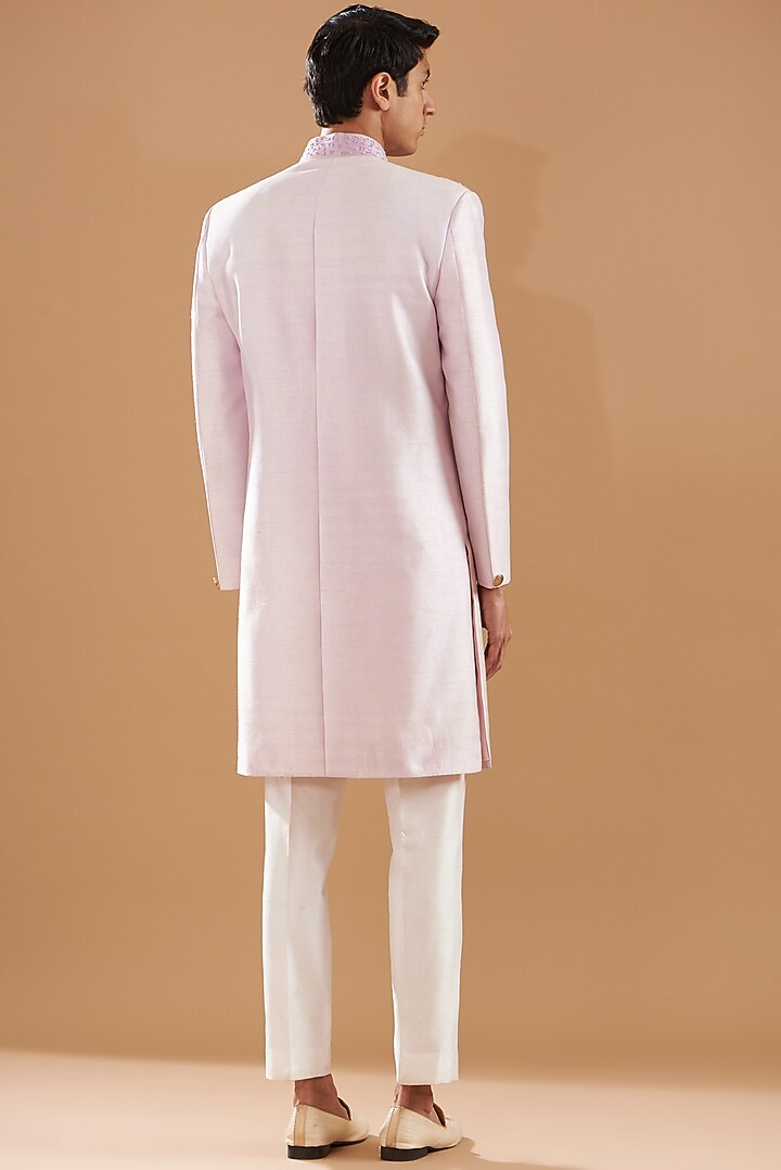 Pastel Purple Raw Silk Embroidered Wedding Indowestern Set by Dev Kumar at Pernia's Pop Up Shop