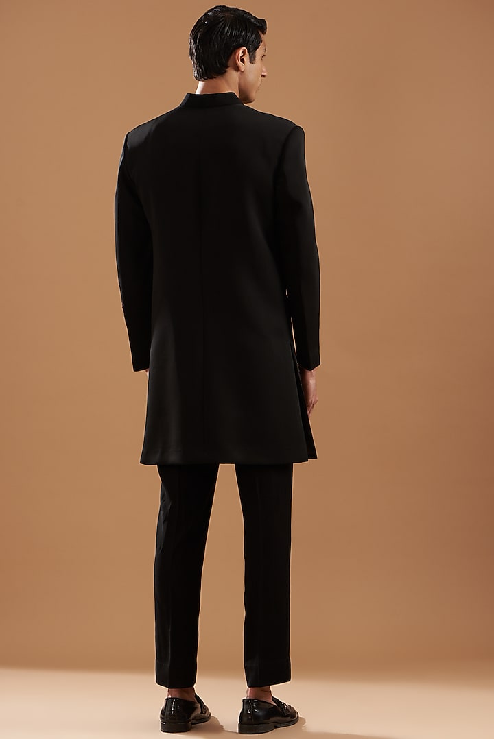 Black Italian Crepe Wedding Indowestern Set by Dev Kumar at Pernia's Pop Up Shop