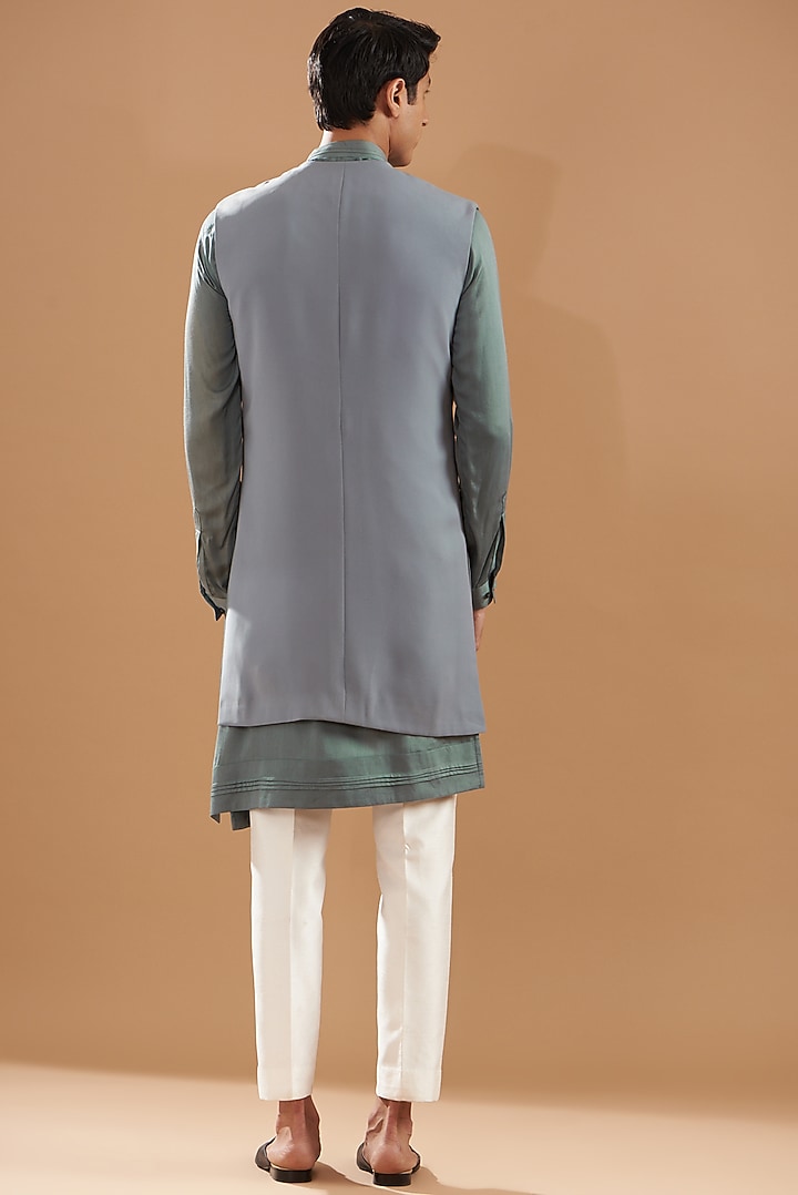 Sky Blue Crepe Blend Embroidered Jacket Set by Dev Kumar at Pernia's Pop Up Shop