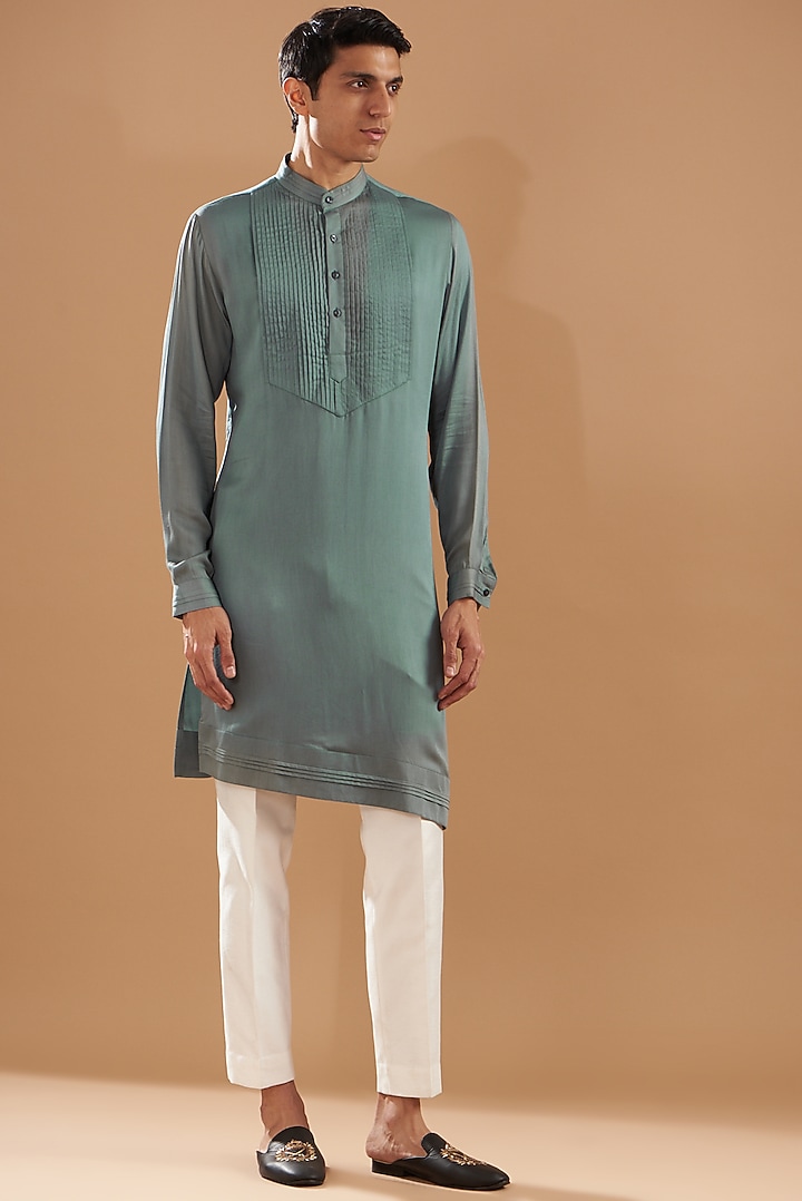 Sky Blue Crepe Blend Embroidered Jacket Set by Dev Kumar at Pernia's Pop Up Shop