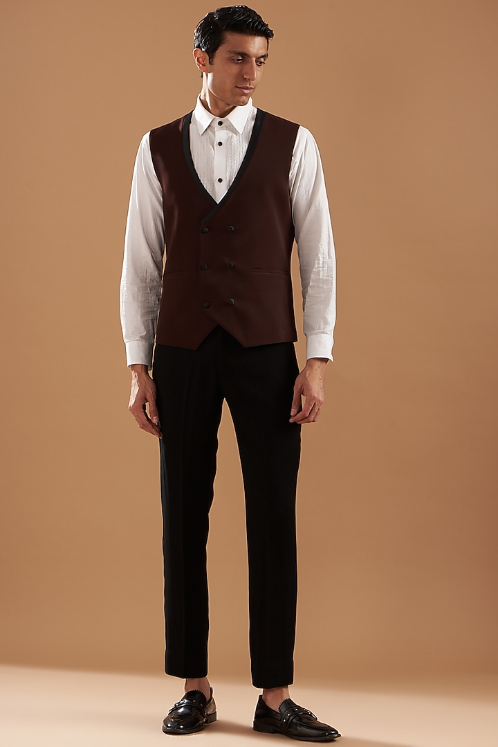 Wine Italian Crepe Tuxedo Set by Dev Kumar at Pernia's Pop Up Shop