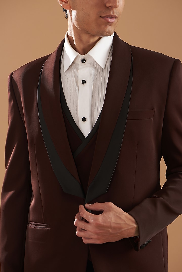 Wine Italian Crepe Tuxedo Set by Dev Kumar at Pernia's Pop Up Shop