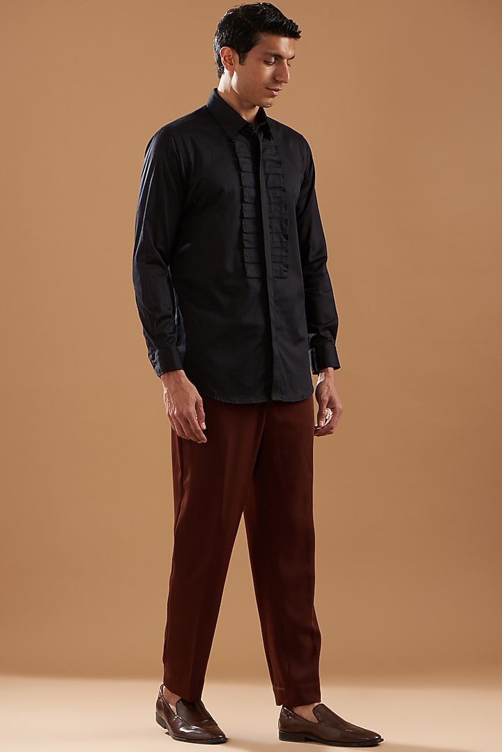Black Cotton Satin Summer Shirt by Dev Kumar at Pernia's Pop Up Shop