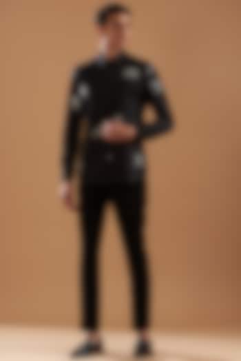 Black Cotton Satin Embroidered Party Wear Shirt by Dev Kumar at Pernia's Pop Up Shop