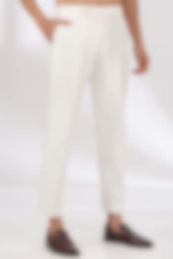 White Cotton Silk Trousers by Dev Kumar