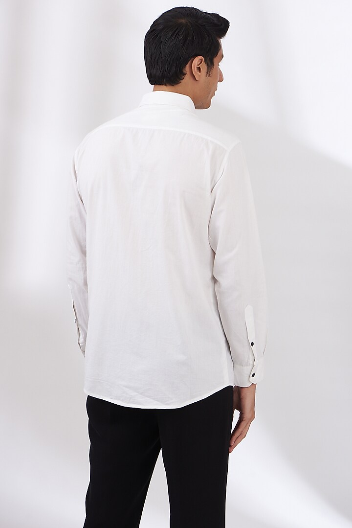White Cotton Satin Party Wear Shirt by Dev Kumar at Pernia's Pop Up Shop
