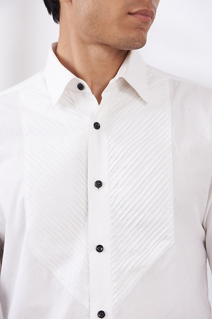 White Cotton Satin Party Wear Shirt by Dev Kumar at Pernia's Pop Up Shop