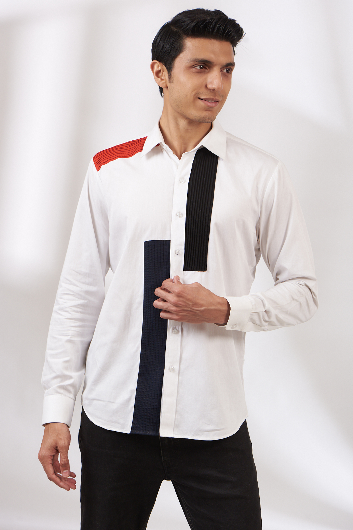 White Cotton Satin Summer Shirt by Dev Kumar at Pernia's Pop Up Shop