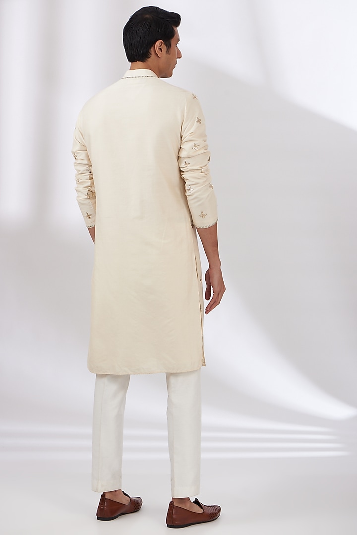 Beige Cotton Silk Embroidered Kurta Set by Dev Kumar at Pernia's Pop Up Shop