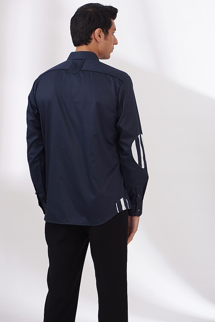 Dark Blue Cotton Satin Party Wear Shirt by Dev Kumar at Pernia's Pop Up Shop