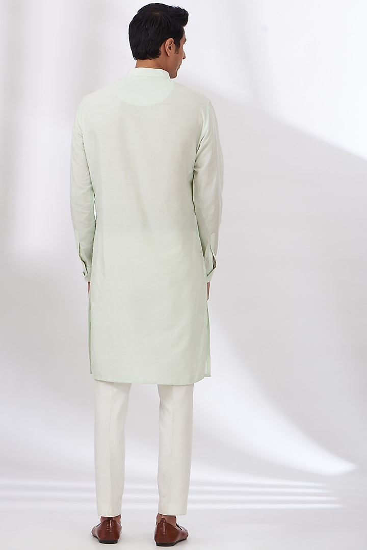 Light Green Raw Silk Embroidered Bundi Set by Dev Kumar at Pernia's Pop Up Shop