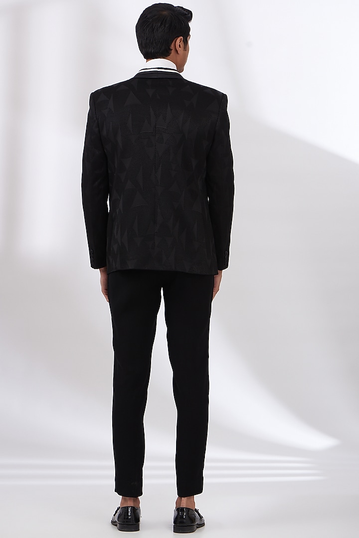 Black Terry Rayon Embroidered Tuxedo Set by Dev Kumar at Pernia's Pop Up Shop