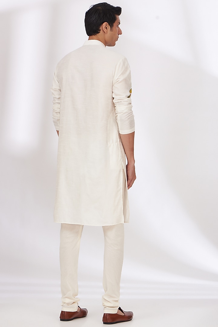Ivory Raw Silk Embroidered Bundi Set by Dev Kumar at Pernia's Pop Up Shop